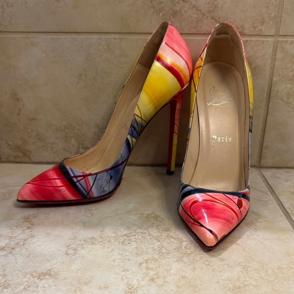Christian Louboutin Multicolor Patent Leather Stiletto Pumps - Pink/Yellow